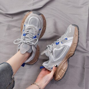 男鞋2024春秋新款透气厚底情侣老爹鞋轻便百搭网面防臭运动鞋女鞋