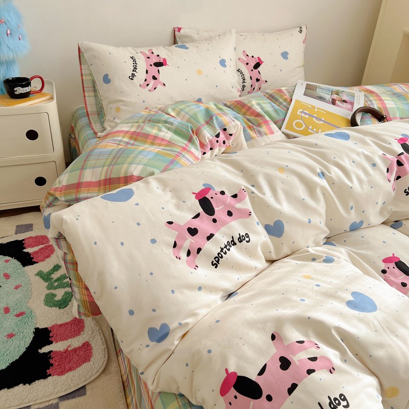 60支新疆长绒棉被套四件套卡通全棉宿舍三件套韩系可爱四件套