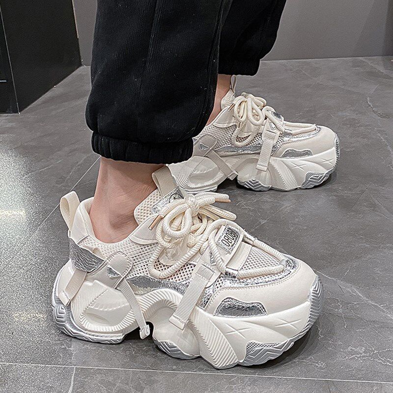 内增高10cm老爹鞋男女款2024夏季小个子厚底高级感网面透气运动鞋