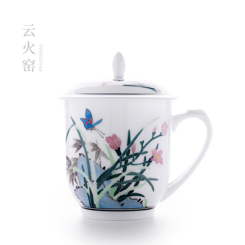 醴陵陶瓷杯子毛瓷手绘茶杯釉下五彩带盖办公家用泡茶杯赠礼定制LG