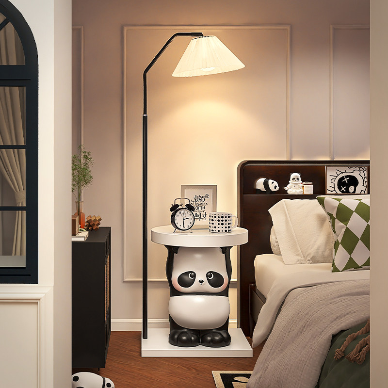 现代简约床头g柜落地灯一体家用卧室奶油风儿童房卡通床头置物架