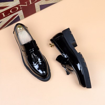 亮面皮鞋男款韩版潮流尖头男鞋商务正装厚底增高男士休闲鞋子