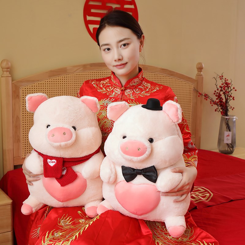 婚房公仔情侣猪压床娃娃一对结婚床上布置抱枕喜娃新婚礼物萌
