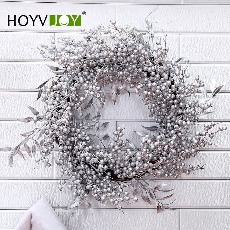 鸿禹 圣诞果枝花环 50厘u米银色水果藤条室内壁挂摆设圣诞节装饰