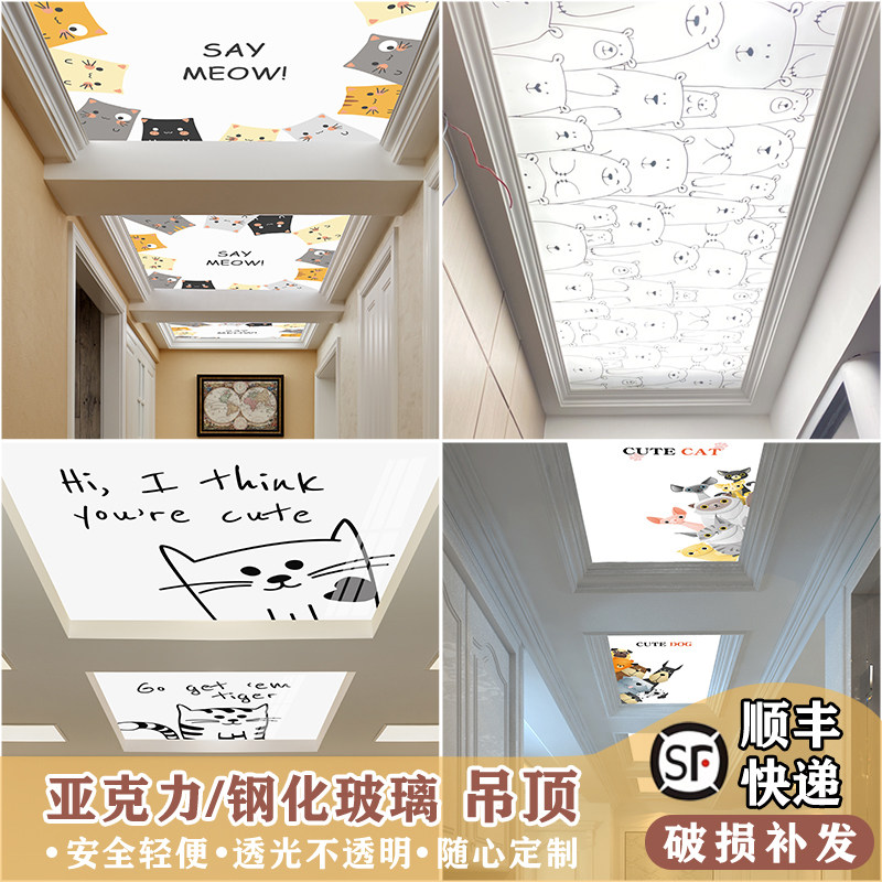 卡通玻璃吊顶造型走廊过道客厅玄关亚克J力透光板顶部装饰天花定