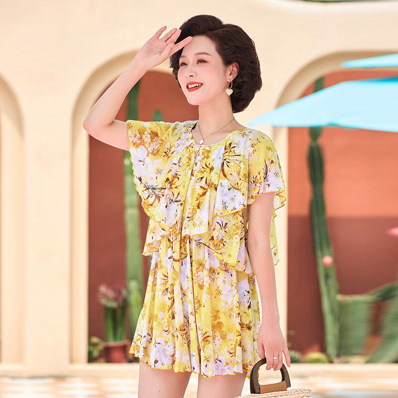 2025年新款微胖泳衣女t孩法式气质遮肚显瘦连体裙式时尚泡温泉泳