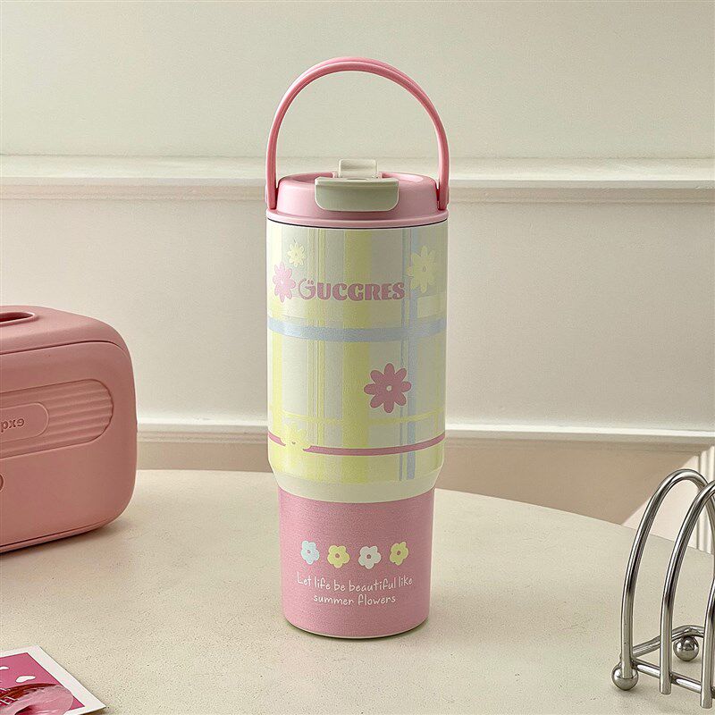 带吸管保温杯便携式手提大容量保冷D女生高颜值多巴胺水杯子双饮