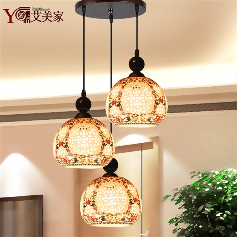 中式灯饰灯具陶瓷吊灯餐厅青花瓷吊灯3头现代阳台吊灯过道阳台灯,家装灯饰光源,餐厅吊灯,淘宝优惠券,粉丝福利购,淘宝优惠卷