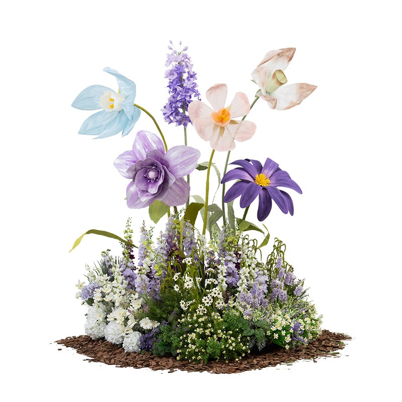 大堂花艺造景摆件莫奈花园花圃装饰花堆大型纸花绢花橱窗角落景观