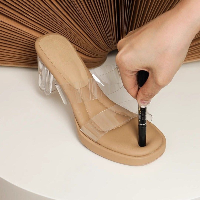踩屎感凉拖鞋女2025年新款夏外穿粗跟高跟鞋软底一字带透明凉鞋女,女鞋,一字拖,淘宝优惠券,粉丝福利购,淘宝优惠卷