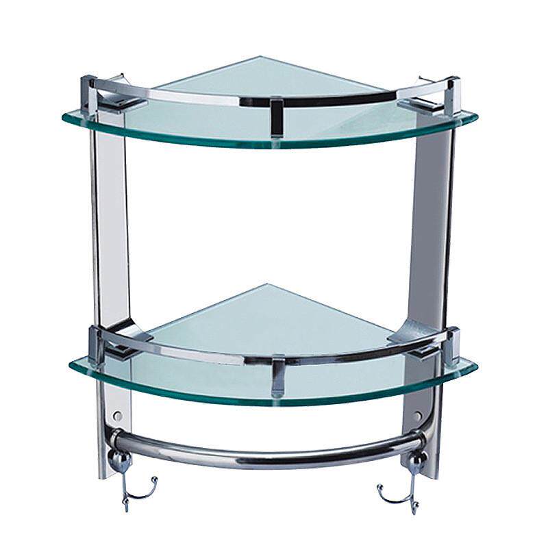 双层玻璃三角架加厚角架转角置物架卫生间浴室不锈钢带毛巾杆挂钩