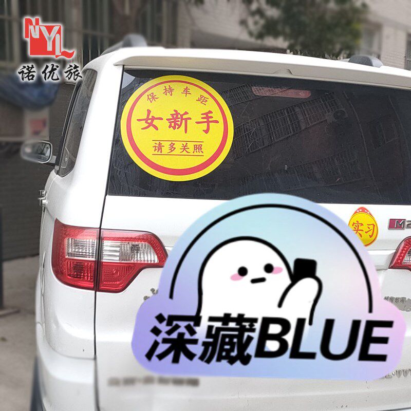 【静电贴】女新手车贴加大尺寸实习贴纸新手驾驶请多关照汽车贴纸