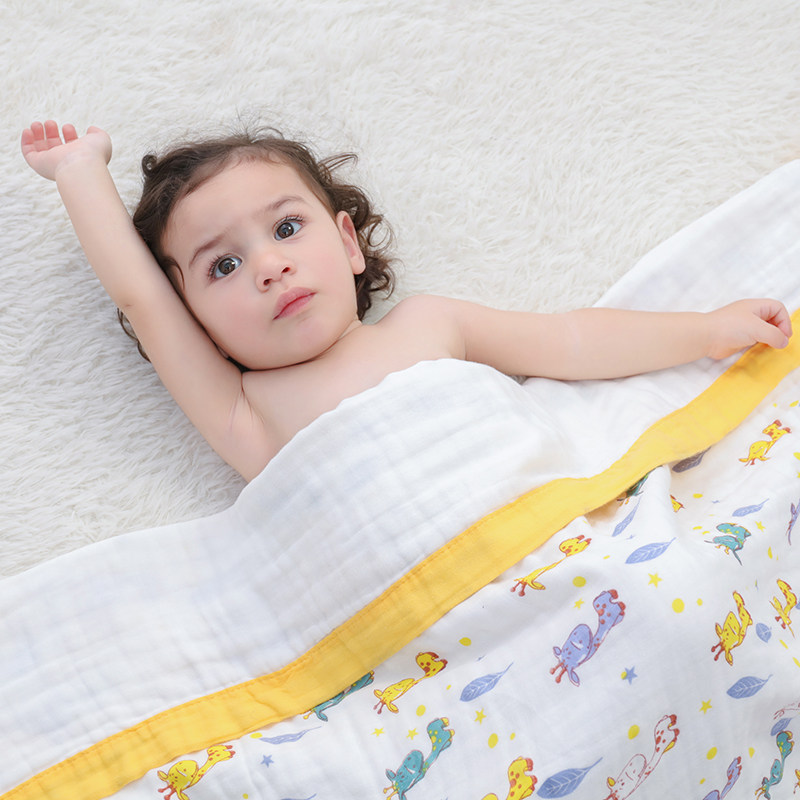 纯棉六层纱布褶皱童m被新生儿婴儿浴巾方形包被盖毯超亲肤柔软吸