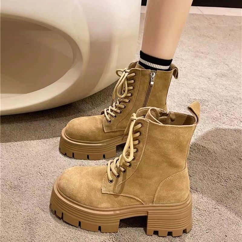 厚底增高马丁靴女英伦风大黄靴2024年秋冬新款粗跟短靴系带女靴,女鞋,马丁靴,淘宝优惠券,粉丝福利购,淘宝优惠卷