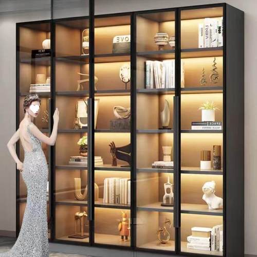 轻奢客厅书柜展示柜酒柜手品模型柜件饰一635摆体办组合带玻璃门