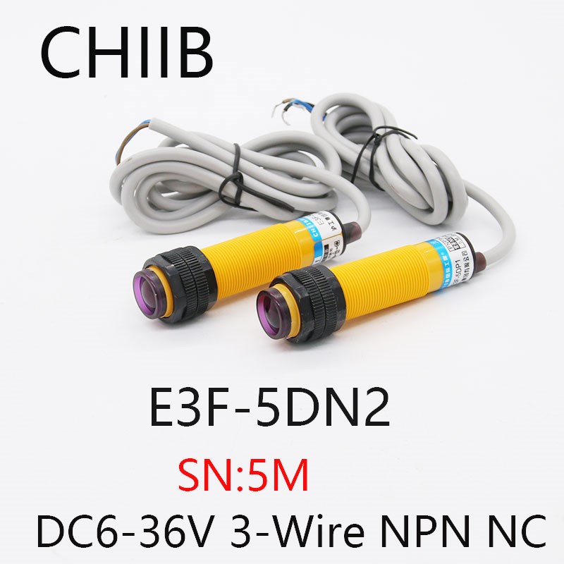 中国沪工CHIIB光电开关对射5米E3F-5DN2 E3F-5L直流3线NPN常闭24V