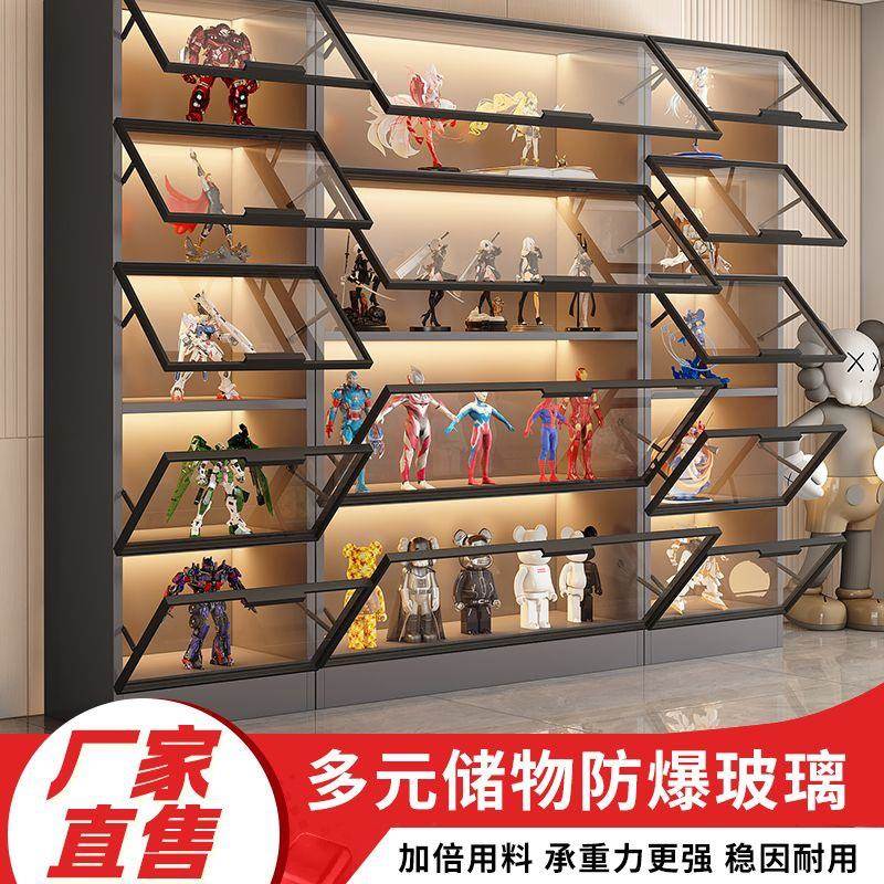 奢玻璃门手办柜公杆仔乐高模型展示SCJ柜轻家用压液收纳柜储物柜