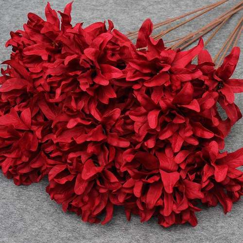 红DYV色色系花1材0枝装仿真花地排花路引花艺装饰假花酒红婚装饰