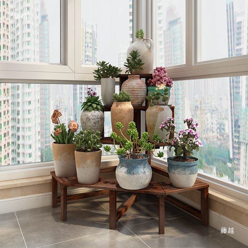 拐角户外梯式花阳台转阶角实木多肉花盆腐AVF架防木三角架花架子