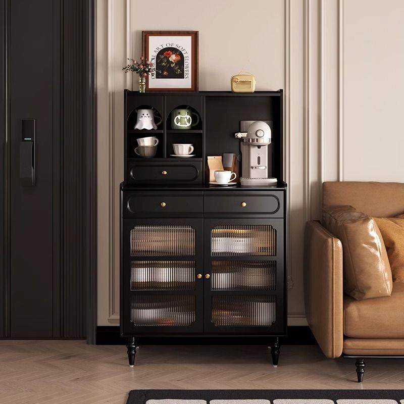 法式古风实木餐边柜沃艺舒62代简约现小型厅沙发边柜黑色茶水柜咖