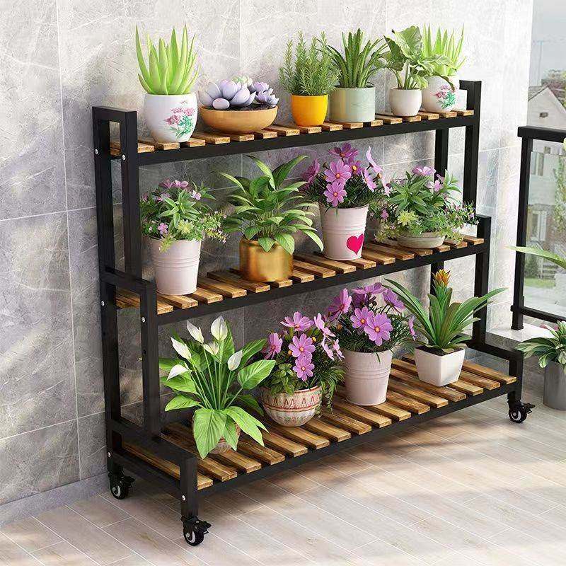 实木花架可移动台多肉置物架艺阶梯式室外铁F5M69M76防水花架盆多