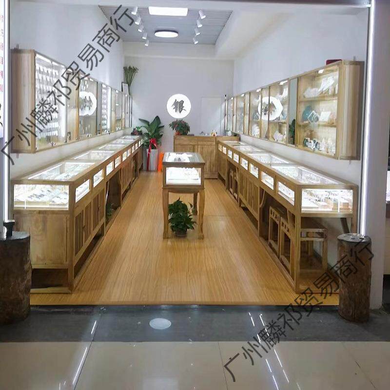 新中文式木珠宝无品牌/展示柜首饰品玻璃柜台玉器玩陈列柜叶货茶