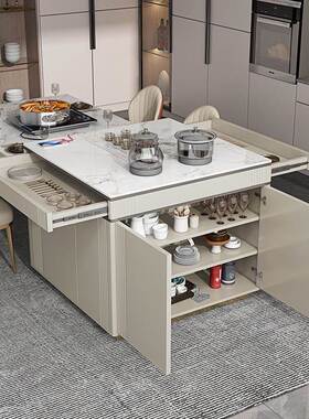 体新款款岩板中新岛ZG-70690台餐桌一可伸缩带轮子轻奢家用代简现