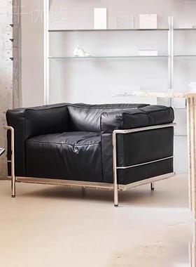 法式轻奢沙发意式简极人约RBF现代客厅小户型简商务接待三黑色皮