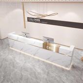 WUY简现代司大理石台桌公接待台酒店售楼部不锈钢岩板轻奢收前银