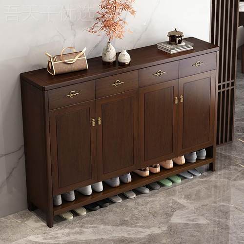 黑胡桃色新式实木户鞋柜家KIE用门口入进门靠玄关柜鞋架子全中实