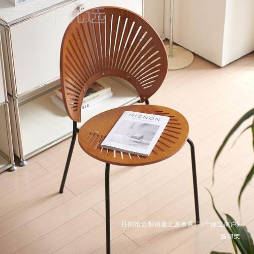 古盛邦荣厂家中实木椅子扇贝啡法式复古餐桌椅奶油设计咖师贝壳风