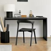 实木餐桌椅组日HQS式 简约靠用客厅阳台侘寂风家背黑色白合蜡木椅