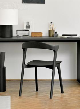实木餐桌椅组日HQS式简约靠用客厅阳台侘寂风家背黑色白合蜡木椅