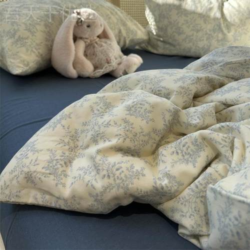 类母婴级被温柔蓝双纱纯层棉四件套.ASO公寓床单套三.件套华庚