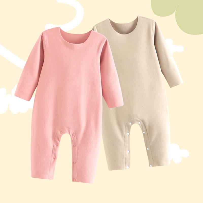 婴幼儿连体衣无痕秋冬季保暖内衣新生儿睡衣加绒德宝宝哈衣爬爬服