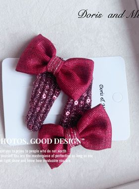 DorisandMia新款上市小众设计儿童新年发夹圣诞节儿童发卡红色