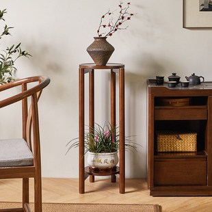 实木花架绿萝花盆架客厅落地式收纳置物架L阳台美式高低花几花台