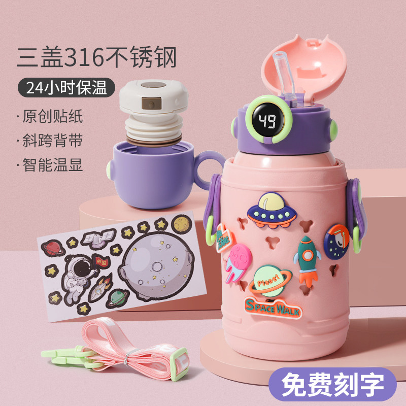 316儿童c保温杯带吸管水杯上学专用女孩男童孩小学生宝宝水壶婴儿