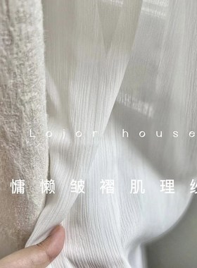 2024年新款小众肌理窗帘白色压皱雪纺纱帘透光不透人客厅阳台窗纱