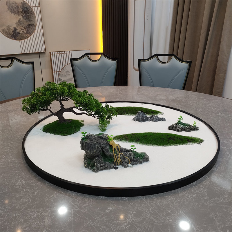 餐桌中间摆花圆桌摆件转盘花饭店装饰品高端饭店餐厅微缩景观摆台