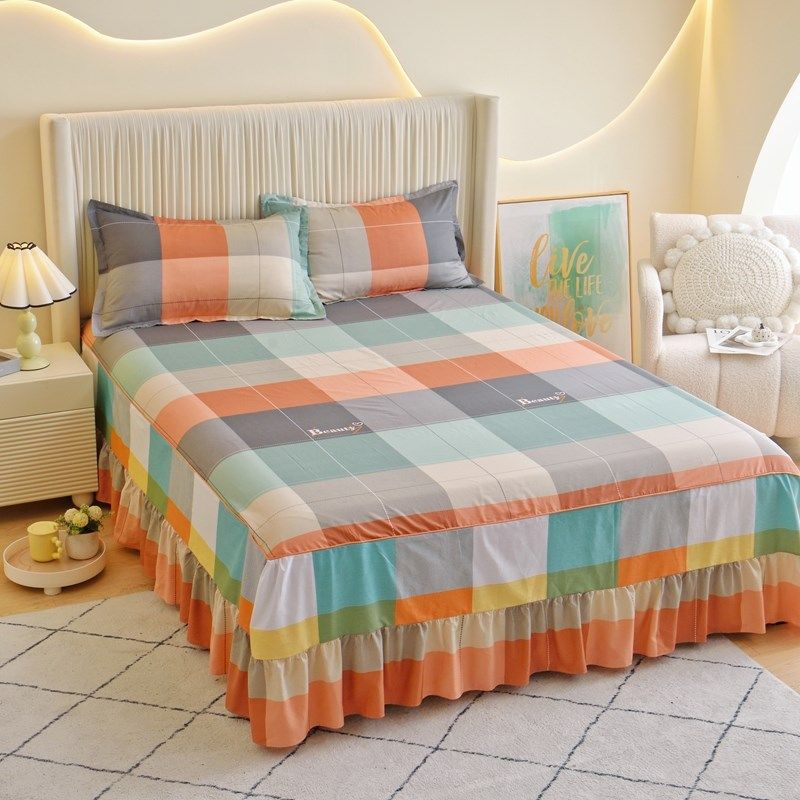 纯棉单件床裙式床罩全棉床盖1.8米1.5m床单裙防滑保护套荷叶边,床上用品,床裙,淘宝优惠券,粉丝福利购,淘宝优惠卷