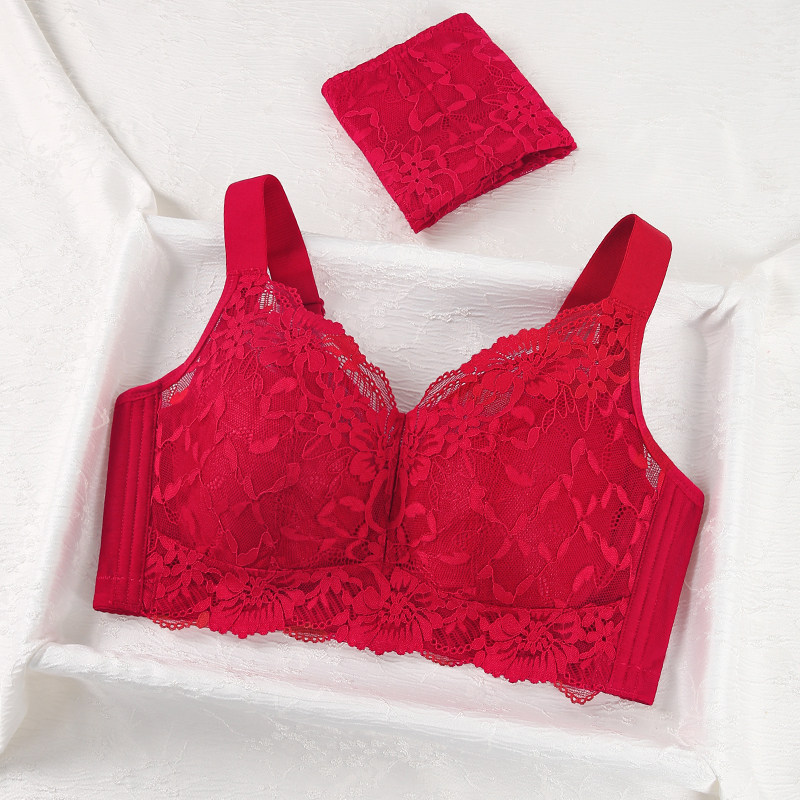 红色内衣套装本命年薄款女大胸显小全罩杯防下垂蛇年新年文胸内裤