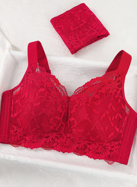 红色内衣套装本命年薄款女大胸显小全罩杯防下垂蛇年新年文胸内裤