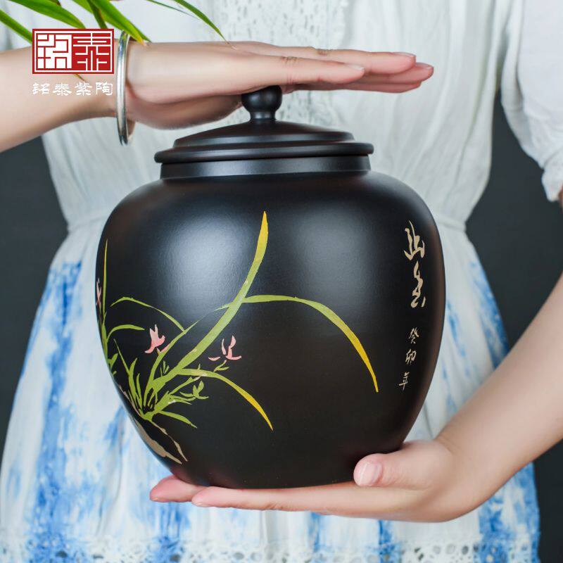 建水紫陶茶叶罐陶瓷家用密封罐储存普洱茶缸中式防潮高档醒茶罐小