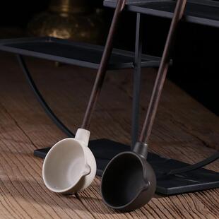 日式 陶瓷分茶勺套装 小煮茶器长柄舀茶勺茶匙茶勺实木茶勺茶铲茶道