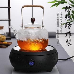 玻璃茶壶单壶过滤泡茶壶电陶炉煮茶烧水家用耐高温锤纹四方花茶壶