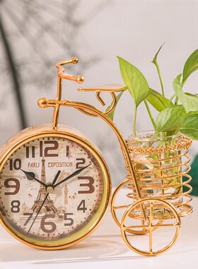 客厅铁艺装饰玄关卧室静音钟表床头钟饰创意小钟台钟书房桌摆