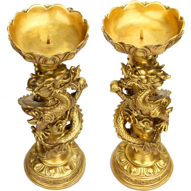 铜烛台摆件 铜龙烛台 铜龙烛台 铜蜡台 龙烛台摆件 铜烛台