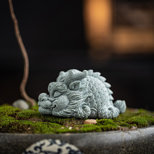 青砂石国潮风祥瑞神龙萌趴生肖龙居客厅饰鱼缸造景