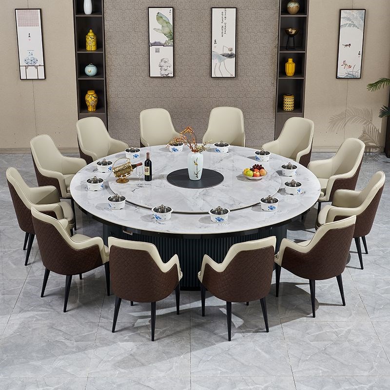 酒店电动餐桌大圆桌15人20人饭店餐厅会所包厢2米3岩板火锅电动桌